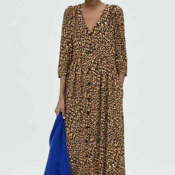 zara leopard print midi dress